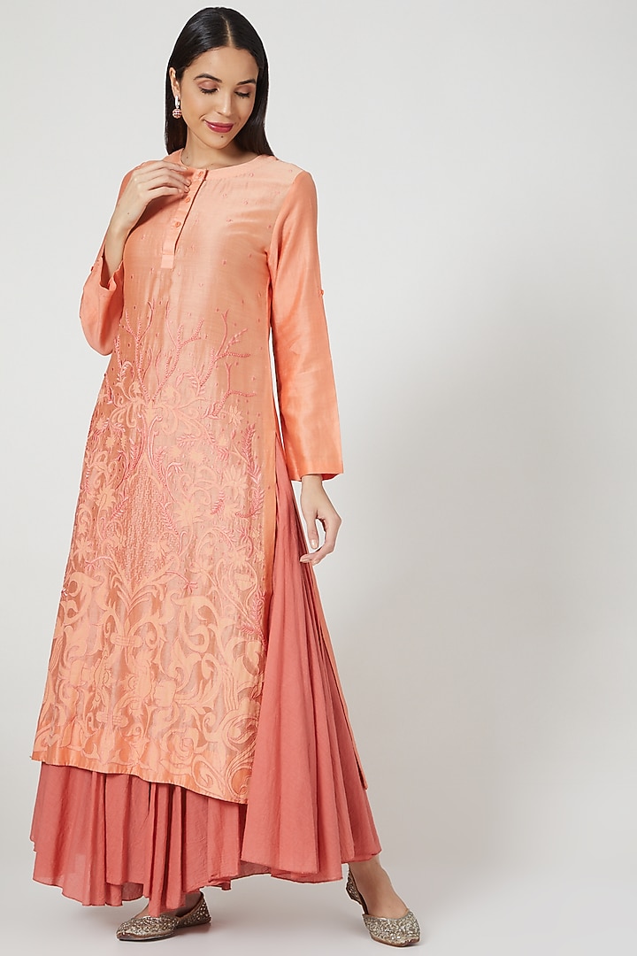 Orange Embroidered Kurta Set by Samant Chauhan at Pernia's Pop Up Shop