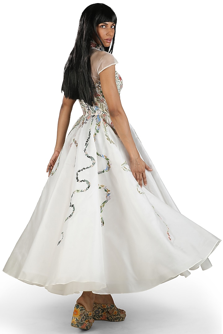 Ivory Zardosi Embroidered Party Wear Dress by Samant Chauhan at Pernia's Pop Up Shop