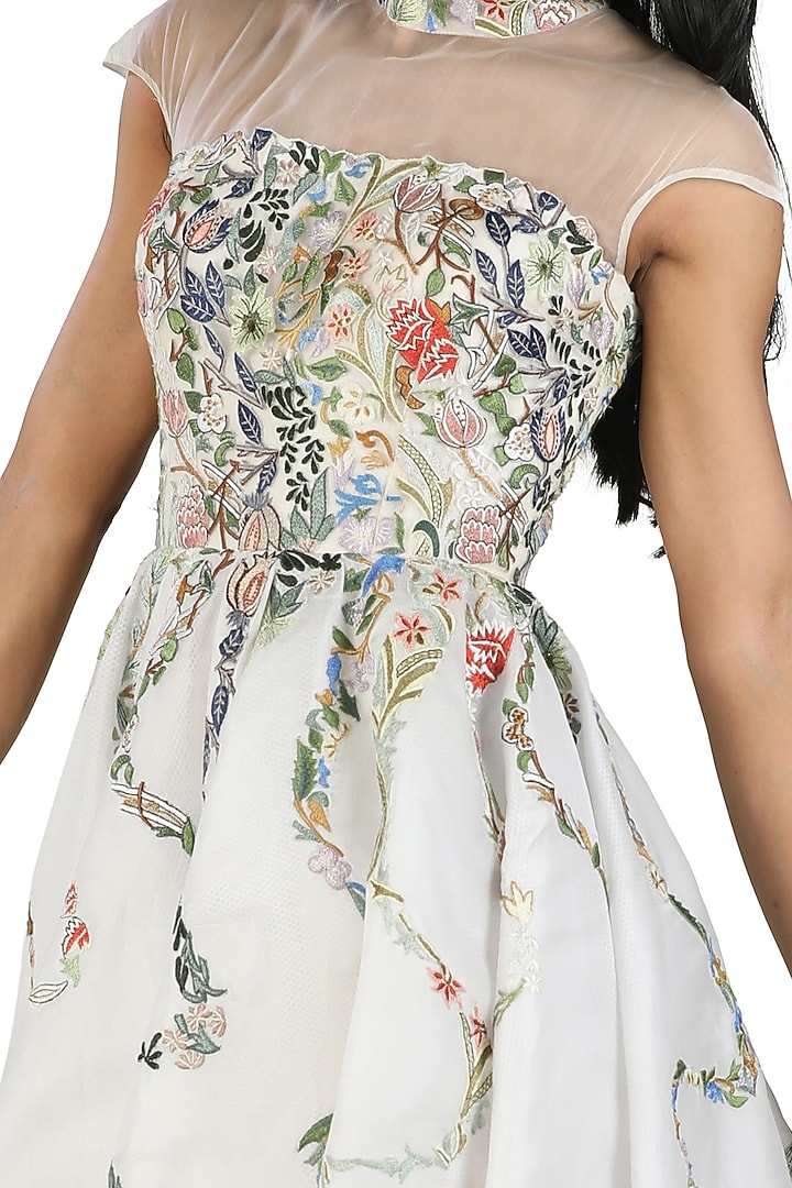 Ivory Zardosi Embroidered Party Wear Dress by Samant Chauhan at Pernia's Pop Up Shop