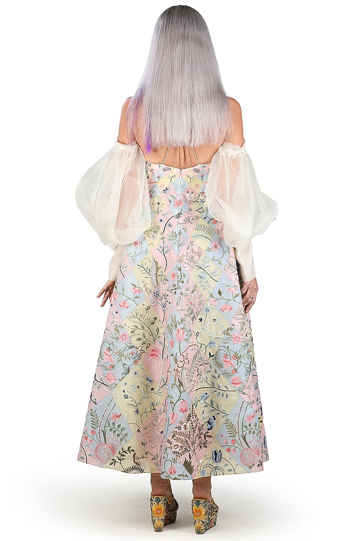 Ivory Floral Printed Halter-Neck Party Wear Dress by Samant Chauhan at Pernia's Pop Up Shop