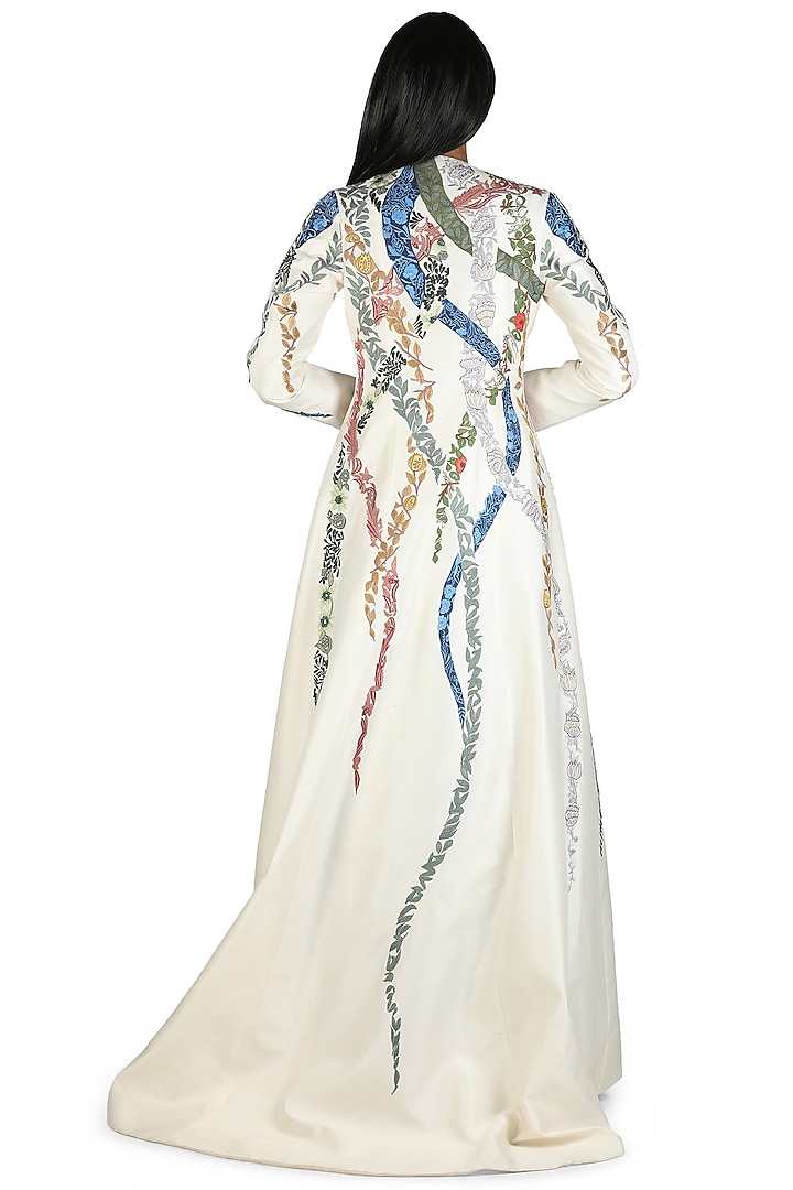 Ivory & Blue Ombre Party Wear Dress With Jacket by Samant Chauhan at Pernia's Pop Up Shop