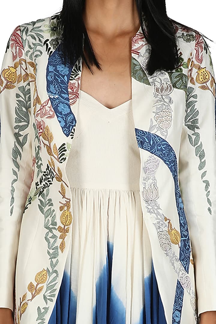 Ivory & Blue Ombre Party Wear Dress With Jacket by Samant Chauhan at Pernia's Pop Up Shop