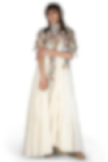 Ivory Embroidered Gathered Party Wear Dress by Samant Chauhan at Pernia's Pop Up Shop