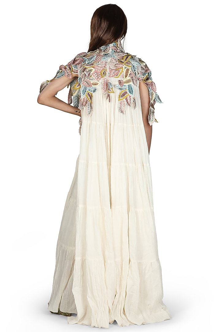 Ivory Embroidered Gathered Party Wear Dress by Samant Chauhan at Pernia's Pop Up Shop