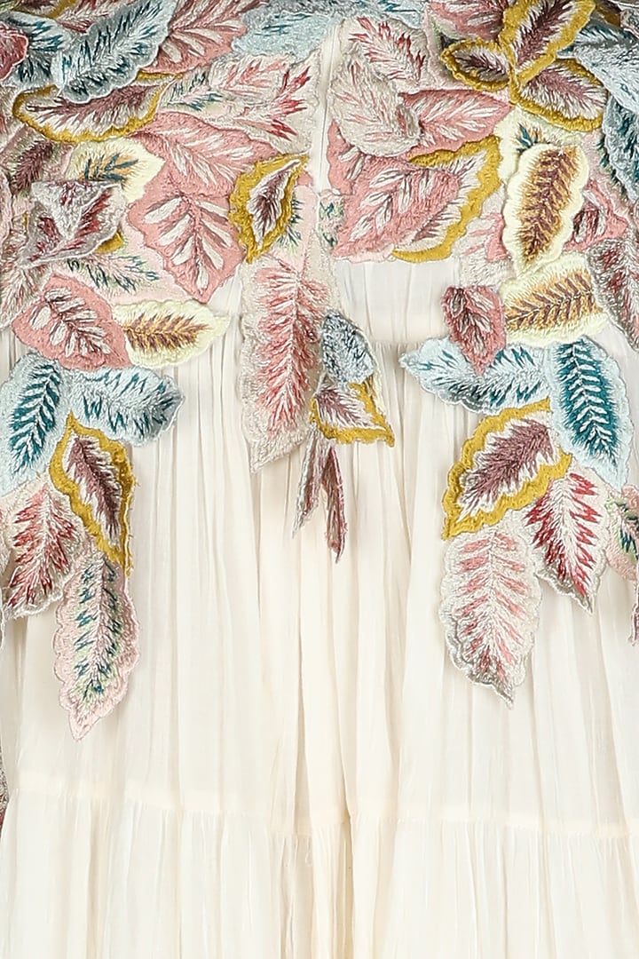 Ivory Embroidered Gathered Party Wear Dress by Samant Chauhan at Pernia's Pop Up Shop