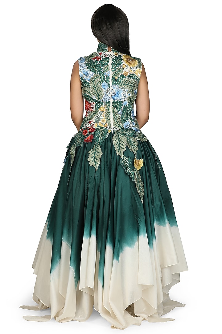 Green Embroidered High-Low Gown by Samant Chauhan at Pernia's Pop Up Shop