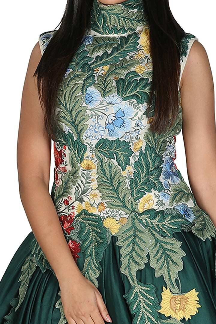 Green Embroidered High-Low Gown by Samant Chauhan at Pernia's Pop Up Shop