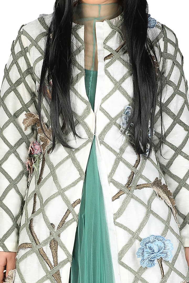 Ivory Embroidered Jacket With Party Wear Dress by Samant Chauhan at Pernia's Pop Up Shop