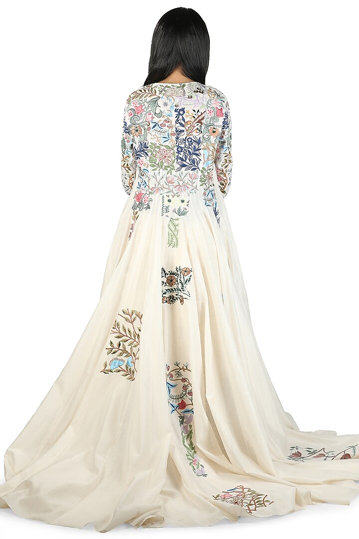 Ivory Embroidered Party Wear Dress With Long Jacket by Samant Chauhan at Pernia's Pop Up Shop