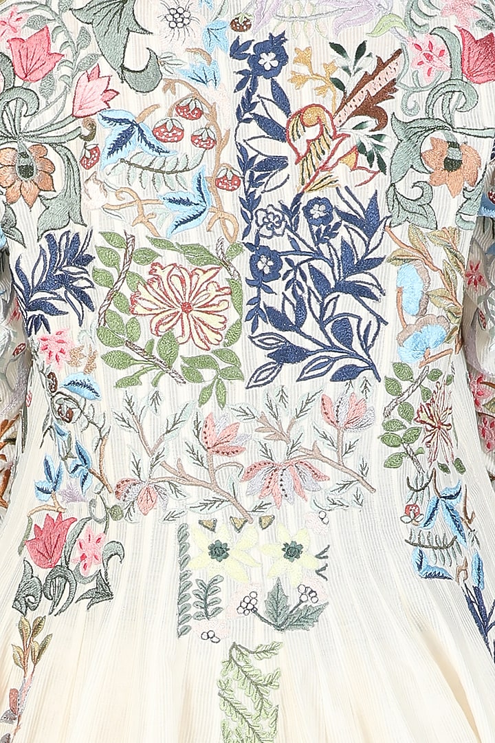 Ivory Embroidered Party Wear Dress With Long Jacket by Samant Chauhan at Pernia's Pop Up Shop
