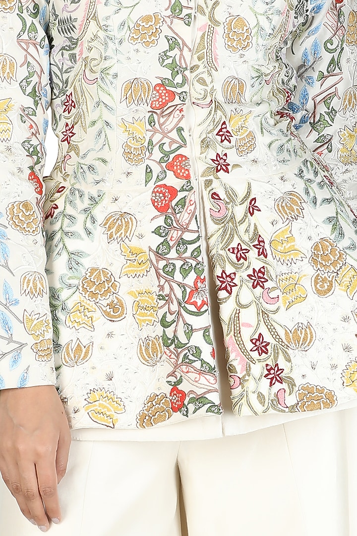 Ivory Zardosi Embroidered Jacket Set by Samant Chauhan at Pernia's Pop Up Shop