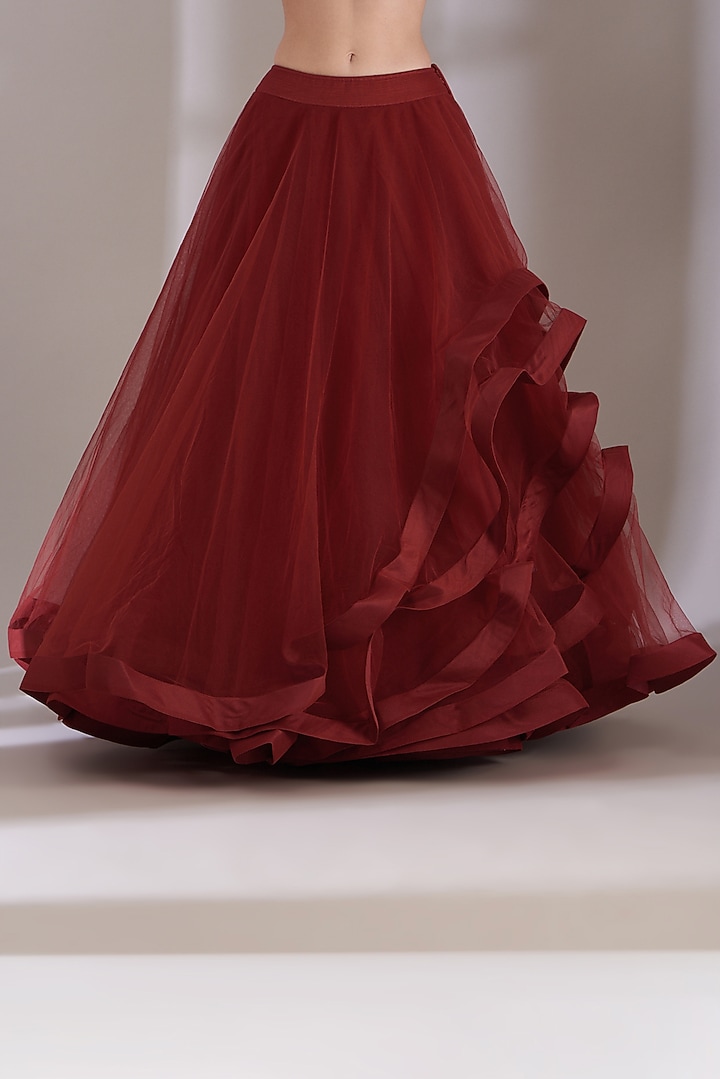 Wine Chanderi Wedding Lehenga Set by Samant Chauhan at Pernia's Pop Up Shop