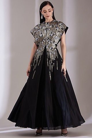 Black Embroidered Gown by Samant Chauhan