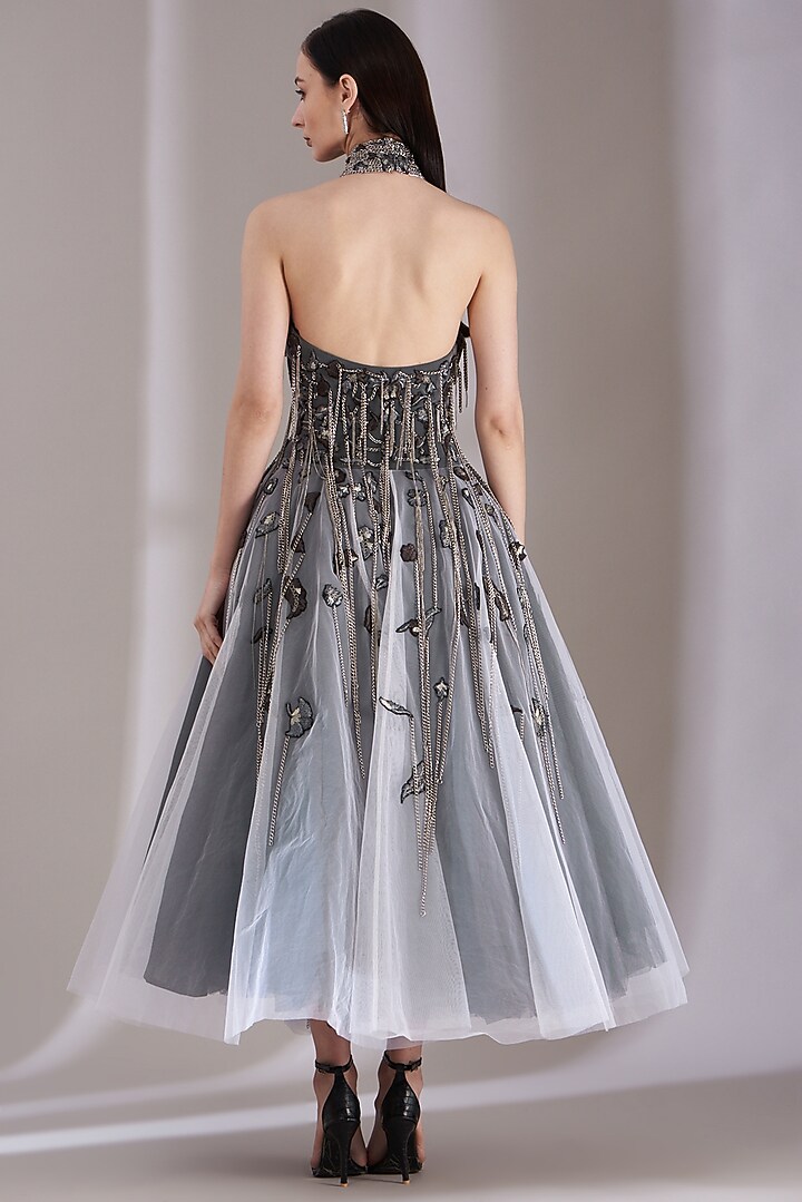 Grey Embroidered Wedding Gown by Samant Chauhan at Pernia's Pop Up Shop
