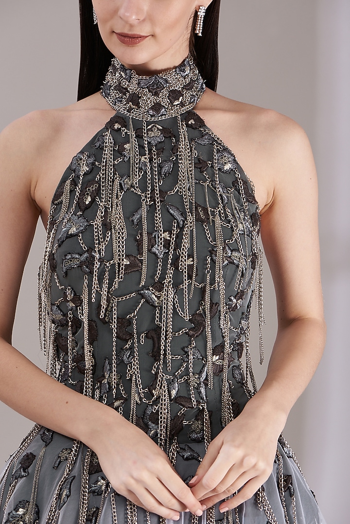 Grey Embroidered Wedding Gown by Samant Chauhan at Pernia's Pop Up Shop