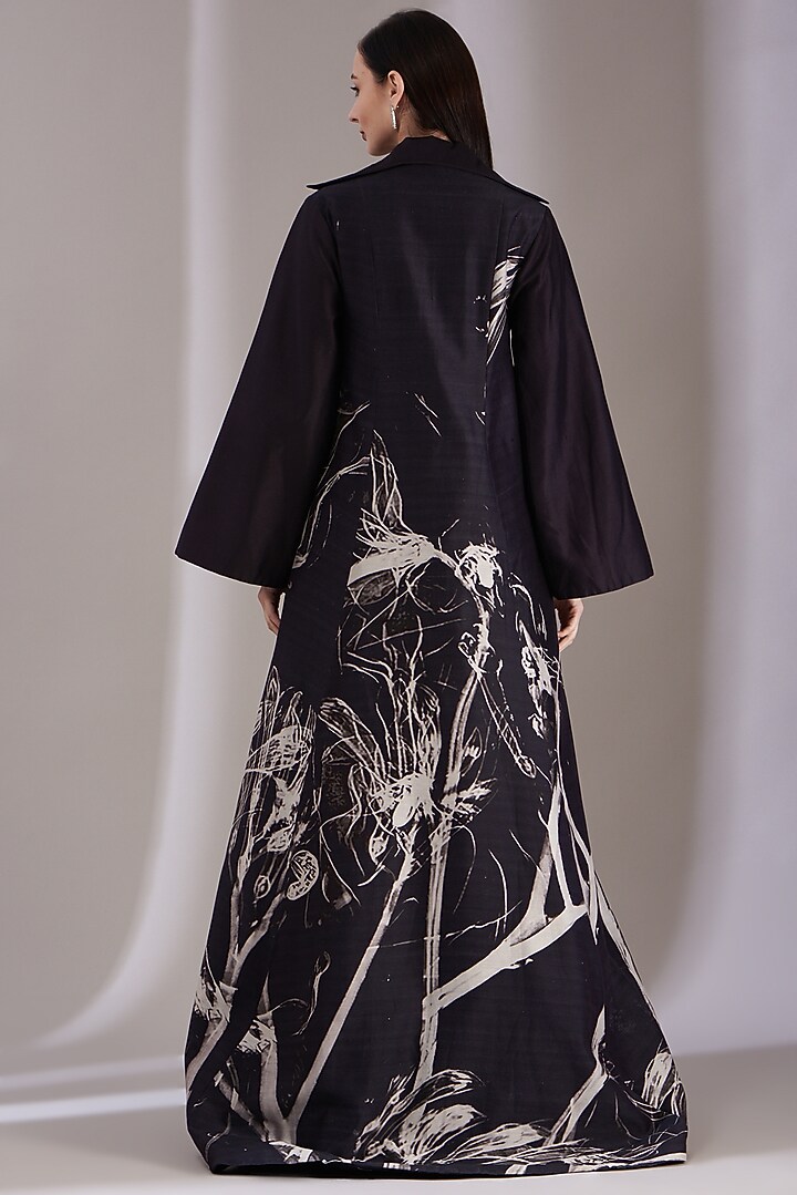 Black Cotton Silk Floral Printed Jacket Party Wear Dress by Samant Chauhan at Pernia's Pop Up Shop
