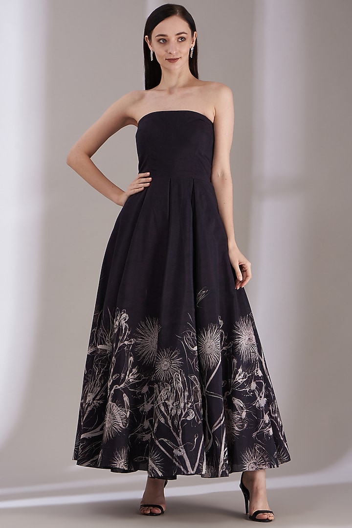 Black Cotton Silk Floral Printed Jacket Party Wear Dress by Samant Chauhan at Pernia's Pop Up Shop