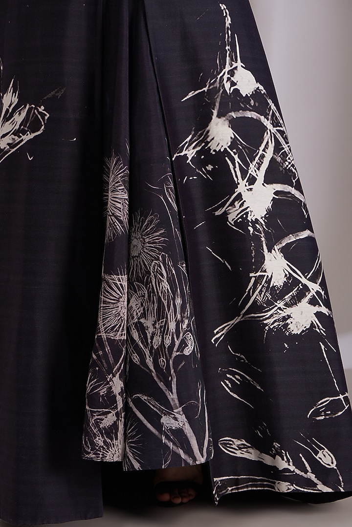 Black Cotton Silk Floral Printed Jacket Party Wear Dress by Samant Chauhan at Pernia's Pop Up Shop