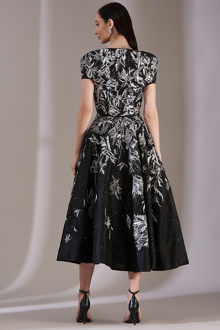Black Off-Shoulder Embroidered Wedding Gown by Samant Chauhan at Pernia's Pop Up Shop