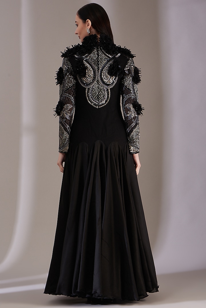Black Cotton Silk Embroidered Wedding Gown by Samant Chauhan at Pernia's Pop Up Shop