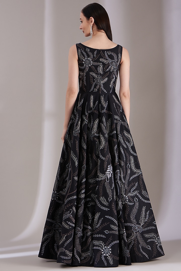Black Embroidered Wedding Gown in Cotton Silk by Samant Chauhan at Pernia's Pop Up Shop