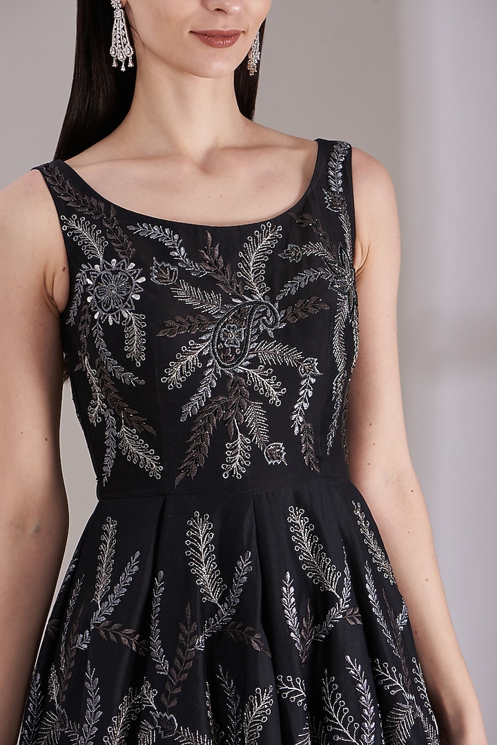 Black Embroidered Wedding Gown in Cotton Silk by Samant Chauhan at Pernia's Pop Up Shop