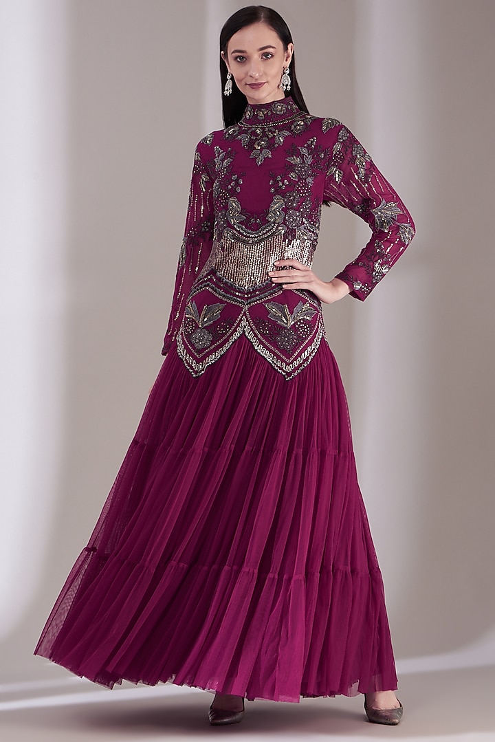 Fuchsia Embroidered Gown by Samant Chauhan