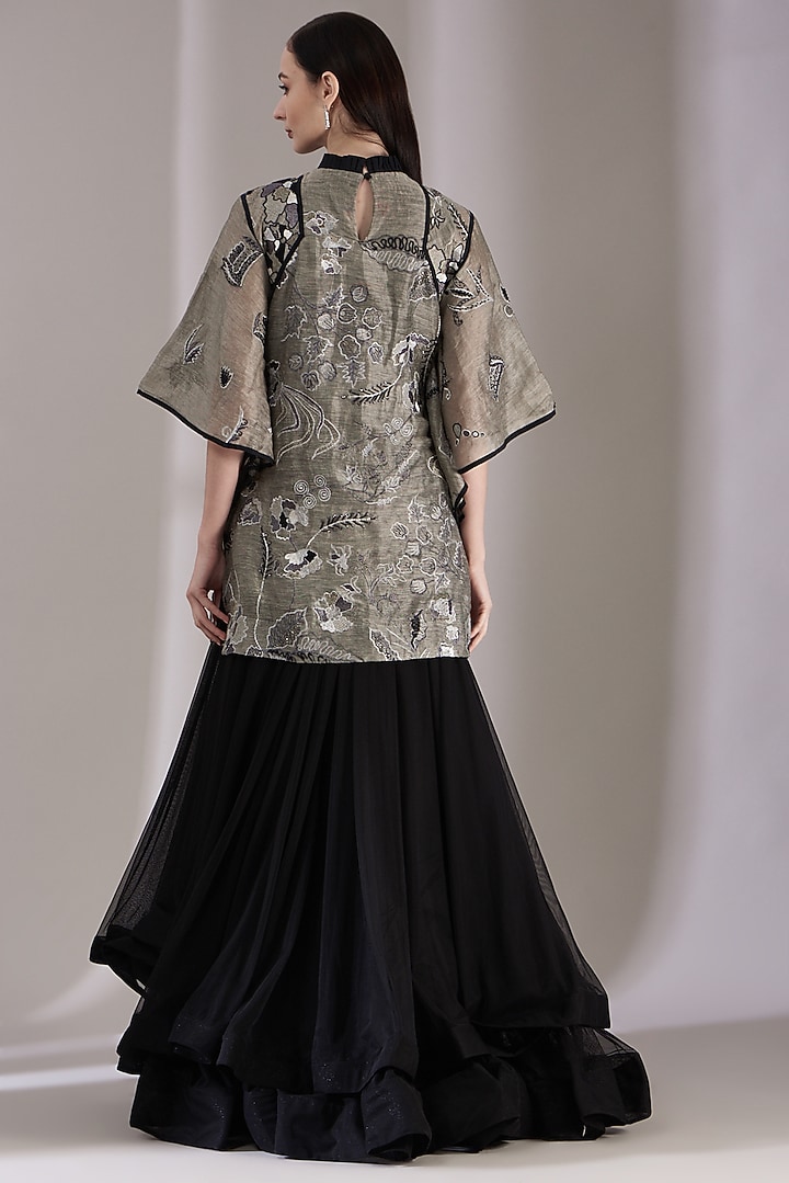 Black & Grey Embroidered Kaftan Dress by Samant Chauhan at Pernia's Pop Up Shop