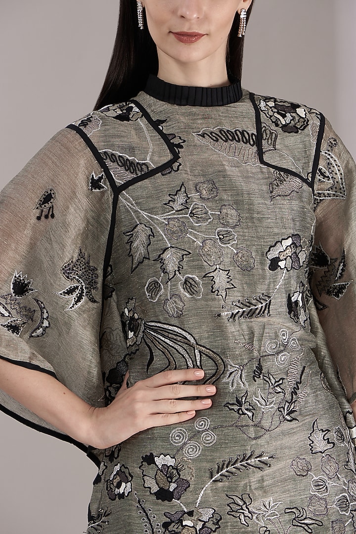 Black & Grey Embroidered Kaftan Dress by Samant Chauhan at Pernia's Pop Up Shop