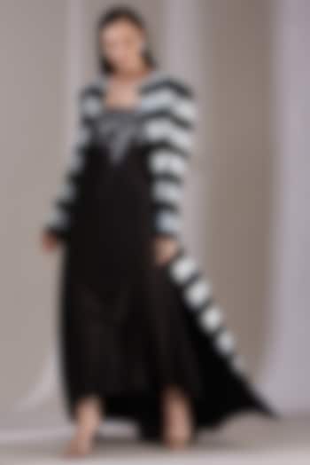 Black & White Embroidered Jacket Dress by Samant Chauhan