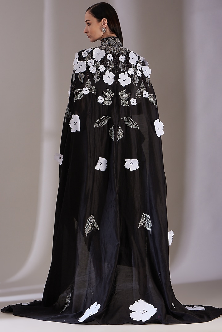 Black Cotton Silk Zardosi Embroidered Party Wear Dress by Samant Chauhan at Pernia's Pop Up Shop