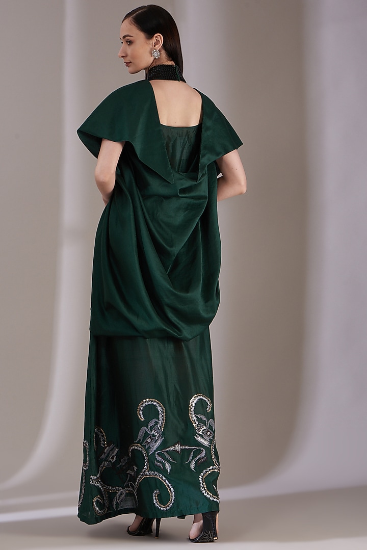 Emerald Green Cotton Silk Zardosi Embroidered Cocktail Dress With Cape by Samant Chauhan at Pernia's Pop Up Shop