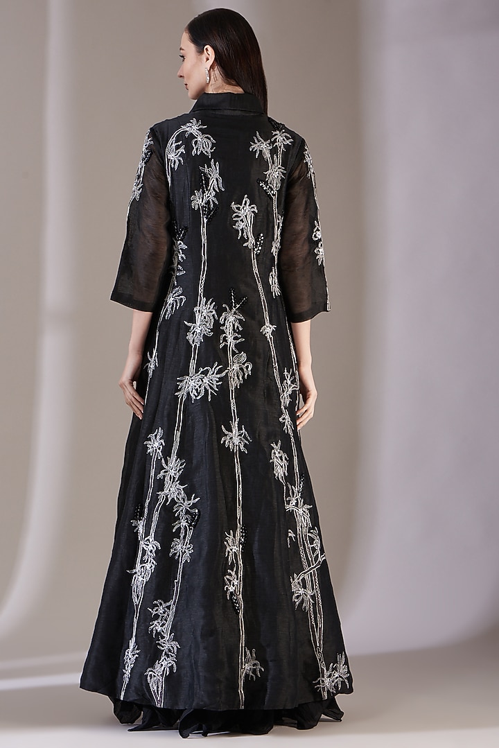 Black Cotton Silk Engagement Gown With Embroidery by Samant Chauhan at Pernia's Pop Up Shop
