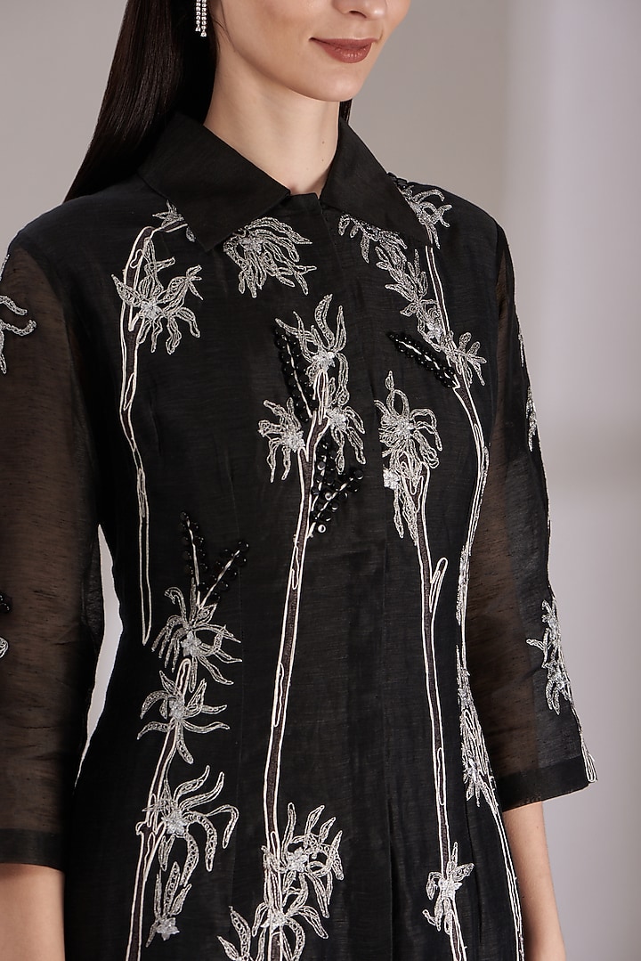 Black Cotton Silk Engagement Gown With Embroidery by Samant Chauhan at Pernia's Pop Up Shop