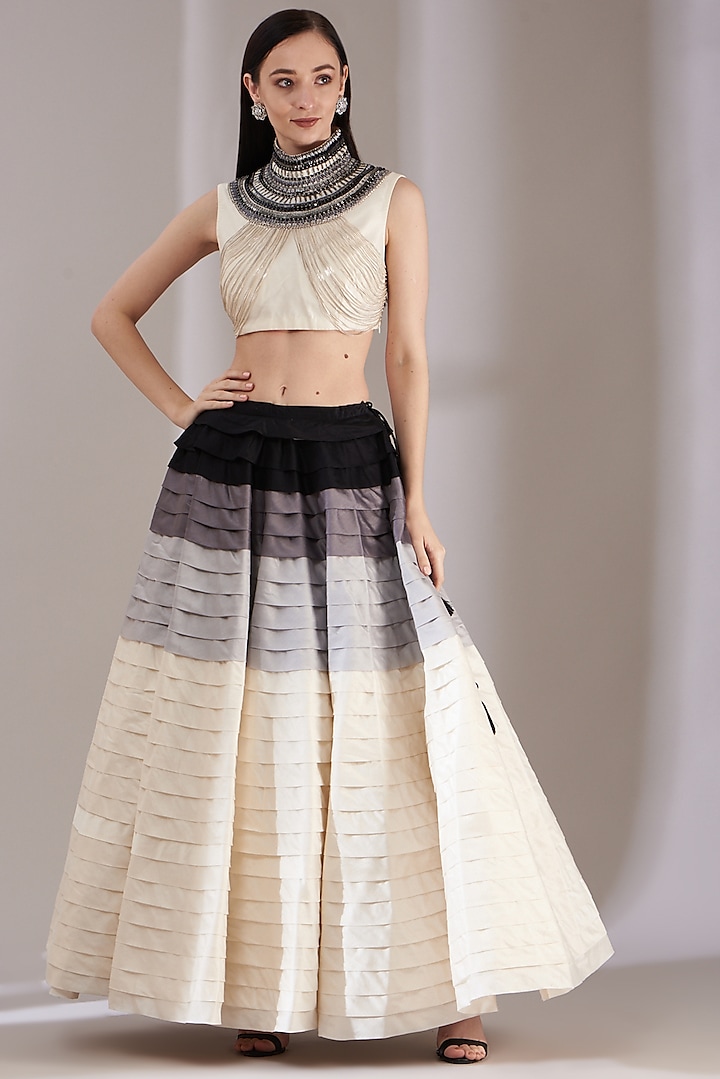 Multi-Colored Cotton Silk Skirt Set by Samant Chauhan