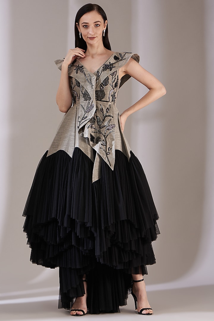 Grey & Black Embroidered Dress by Samant Chauhan at Pernia's Pop Up Shop