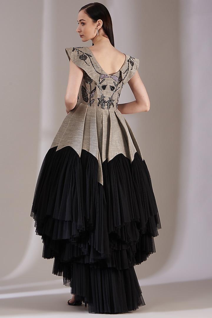 Grey & Black Embroidered Party Wear Dress by Samant Chauhan at Pernia's Pop Up Shop