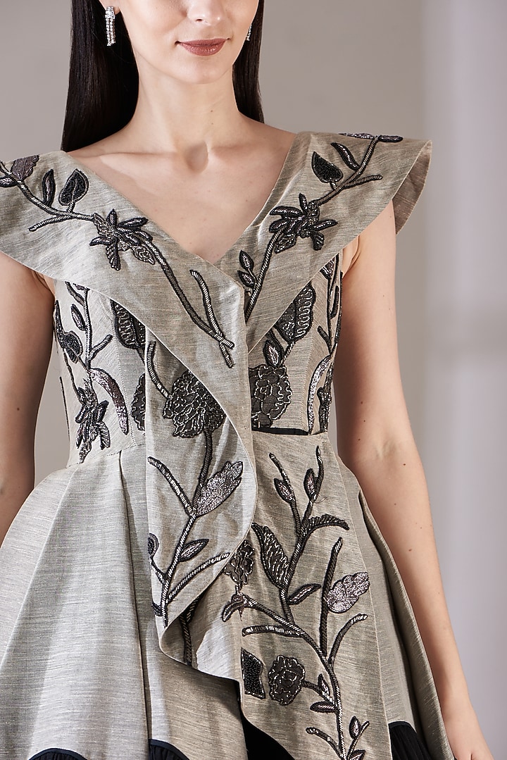 Grey & Black Embroidered Party Wear Dress by Samant Chauhan at Pernia's Pop Up Shop