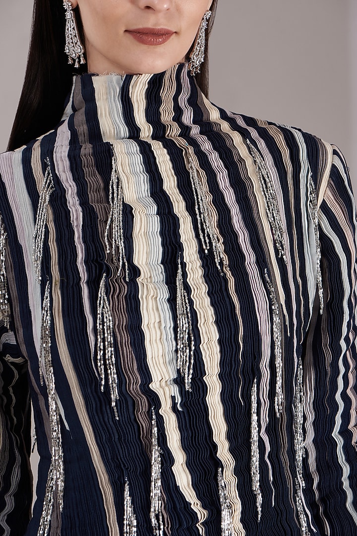 Navy Blue Embroidered A-Line Party Wear Dress by Samant Chauhan at Pernia's Pop Up Shop