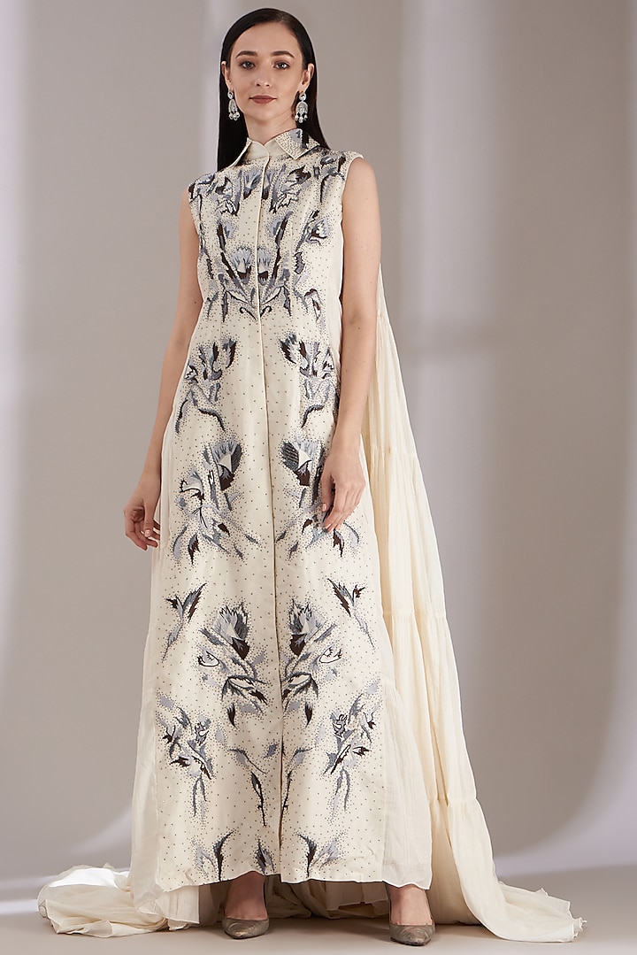 White Embroidered Dress by Samant Chauhan