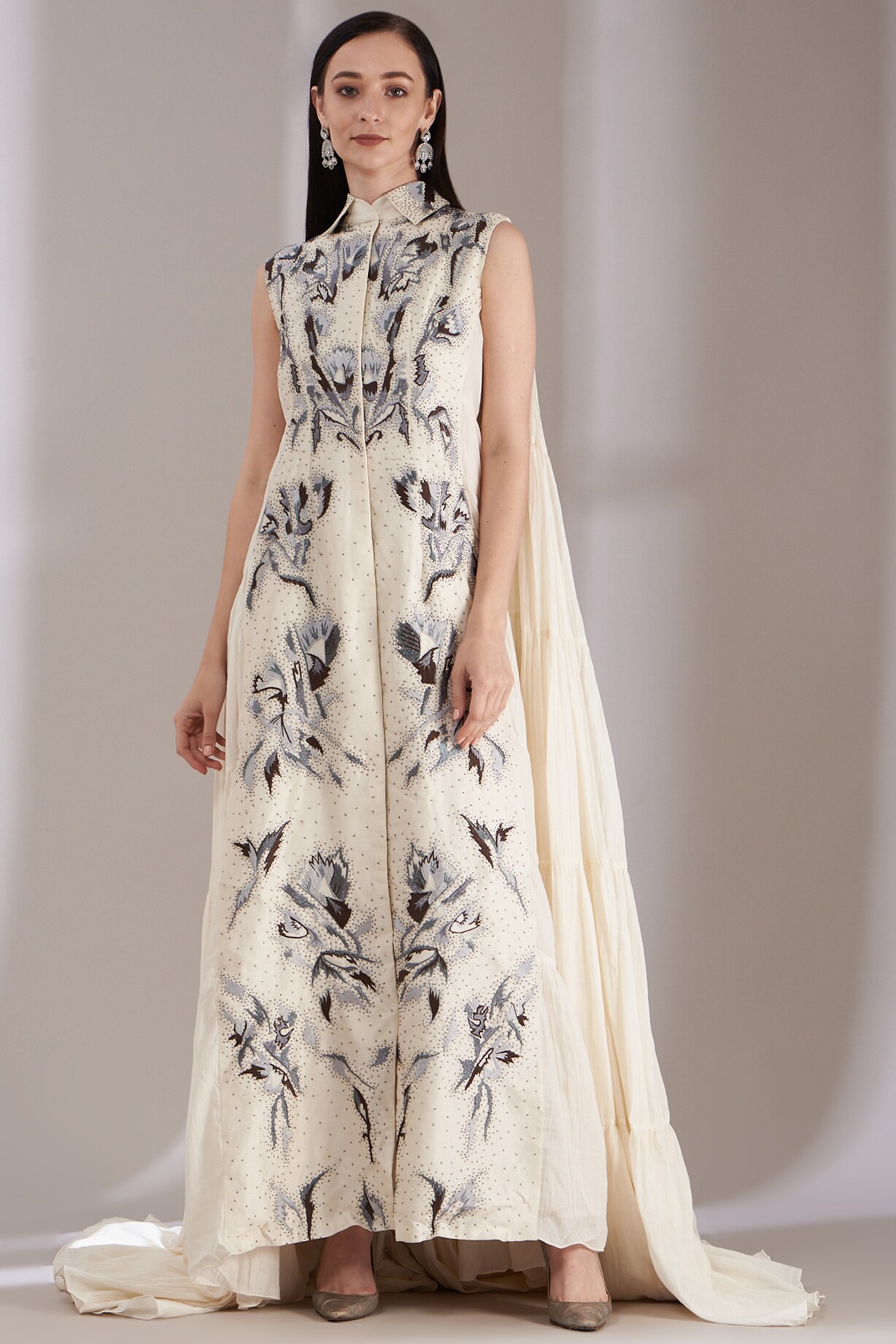green emerald velvet dress A sophisticated long black dress showcasing subtle floral embroidery – Samant  Chauhan main image 0