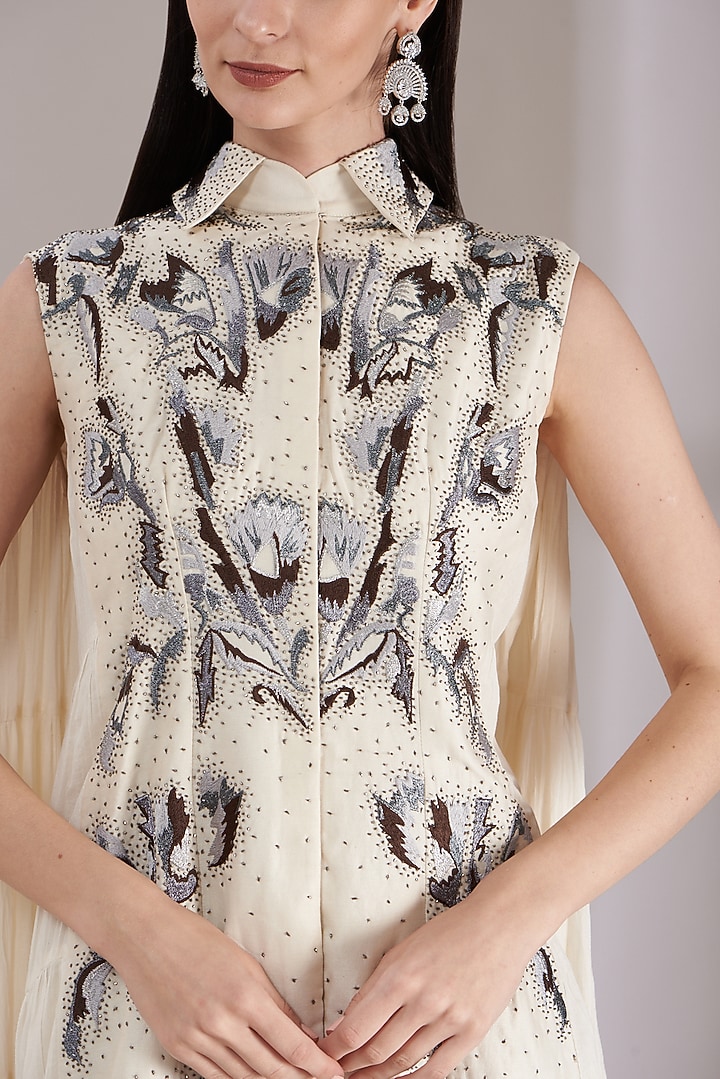 White Embroidered Party Wear Dress by Samant Chauhan at Pernia's Pop Up Shop