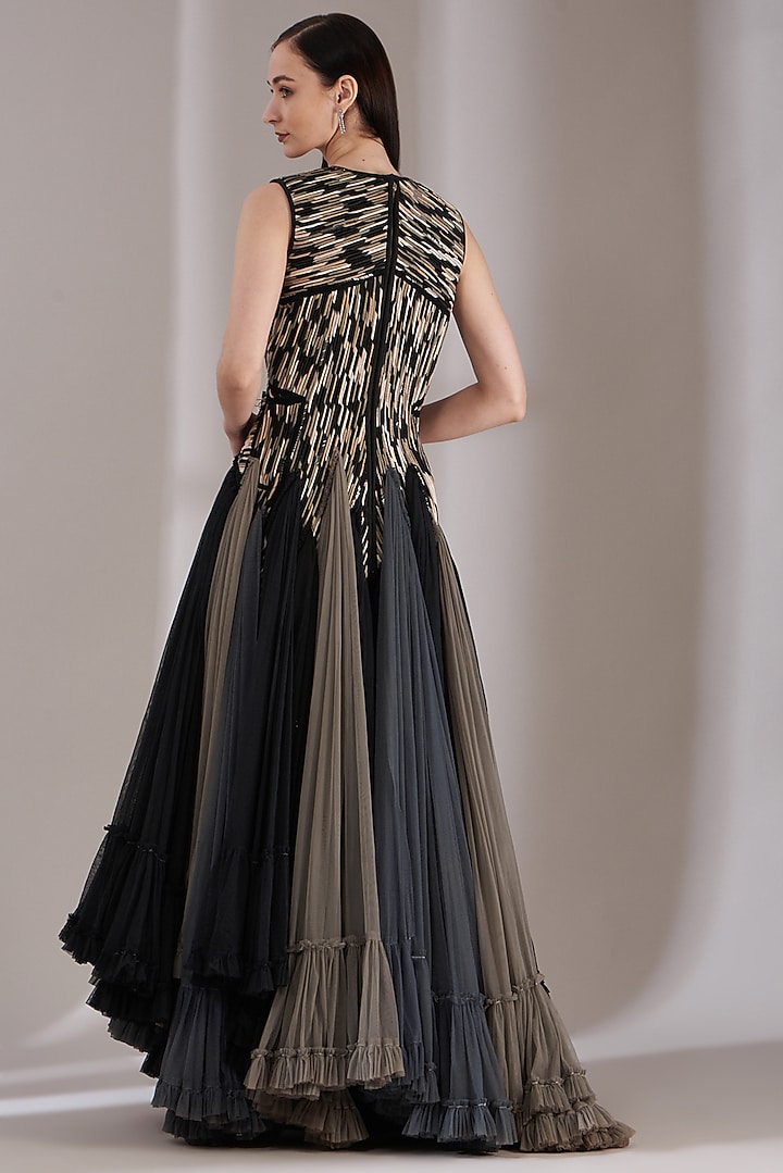 Multi-Coloured Embroidered High-Low Engagement Gown by Samant Chauhan at Pernia's Pop Up Shop