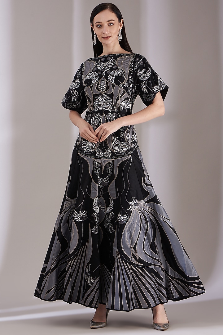 Grey & Black Gown Zardosi Embroidered by Samant Chauhan