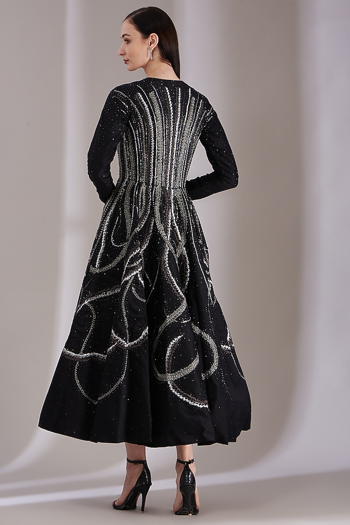 Black Zardosi Embroidered A-Line Party Wear Dress by Samant Chauhan at Pernia's Pop Up Shop