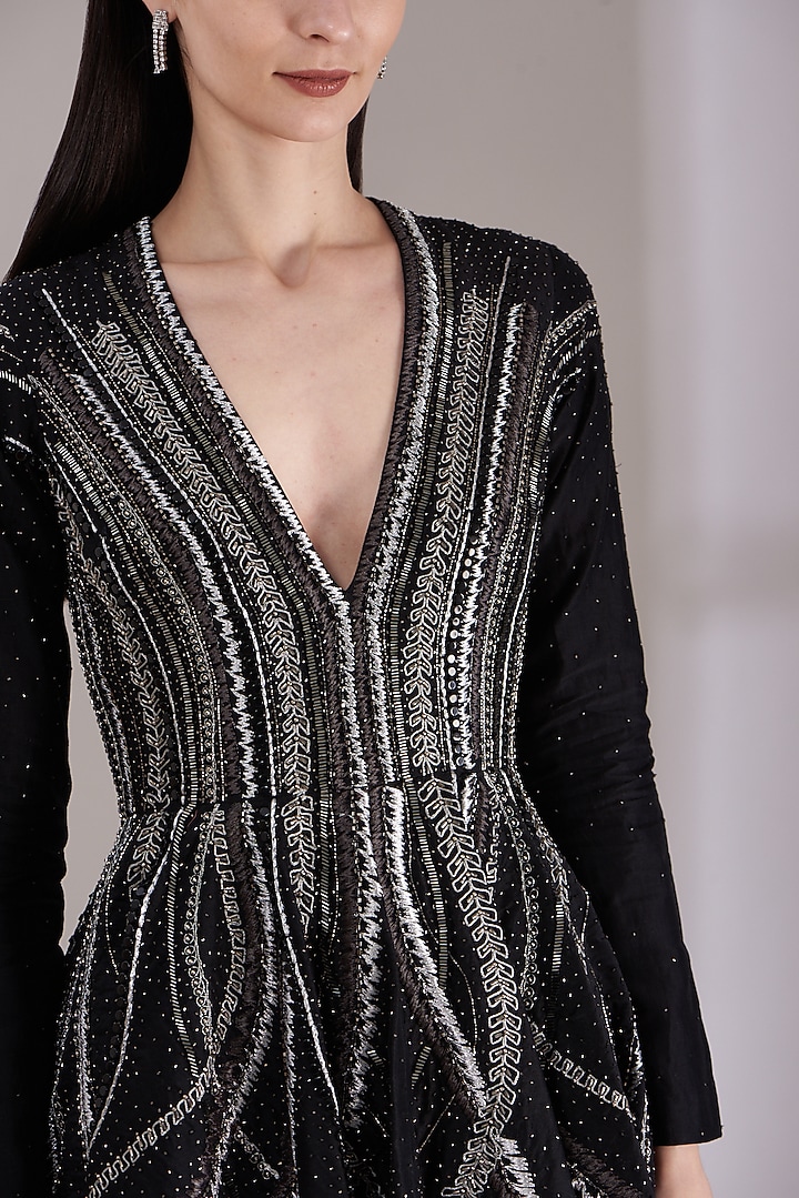 Black Zardosi Embroidered A-Line Party Wear Dress by Samant Chauhan at Pernia's Pop Up Shop