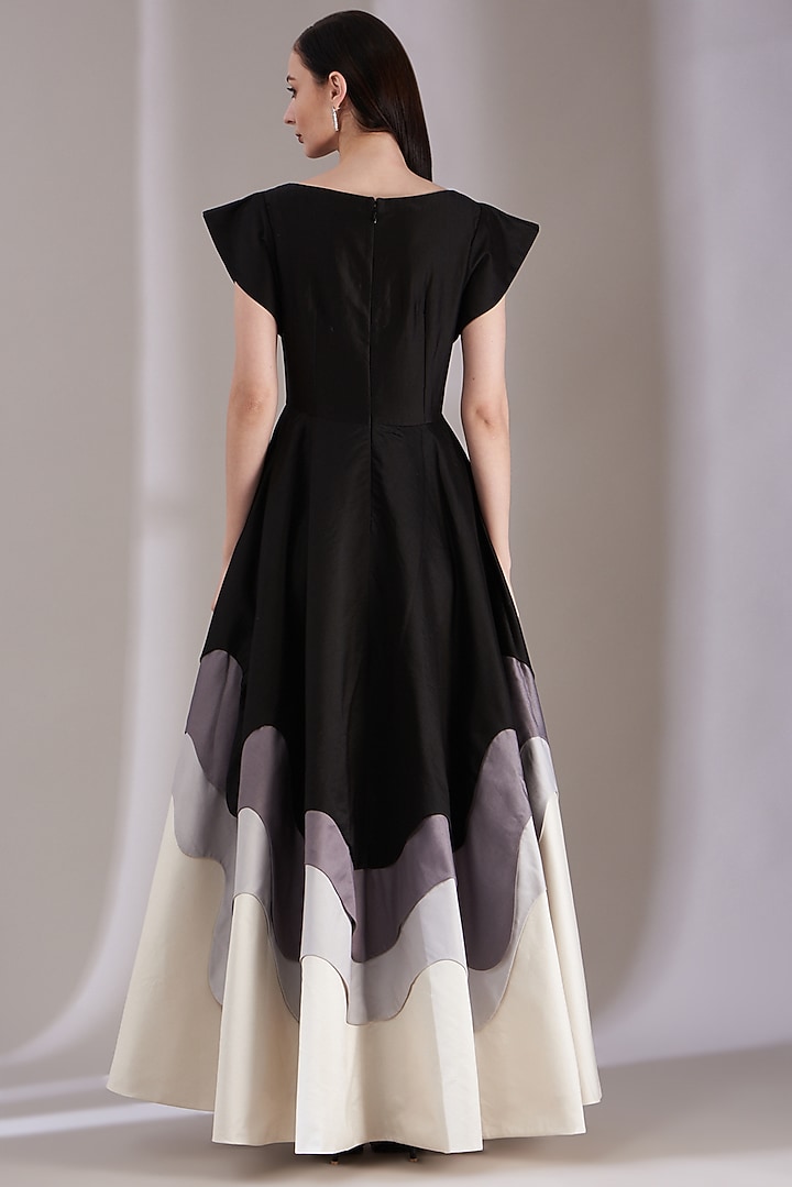 Black Zardosi Embroidered A-Line Party Wear Dress by Samant Chauhan at Pernia's Pop Up Shop