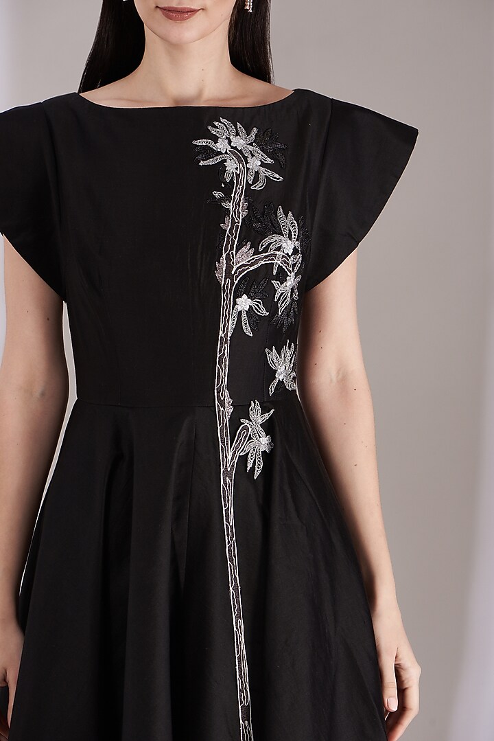Black Zardosi Embroidered A-Line Party Wear Dress by Samant Chauhan at Pernia's Pop Up Shop