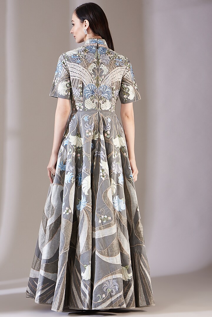 Grey Cotton Silk A-Line Wedding Gown by Samant Chauhan at Pernia's Pop Up Shop