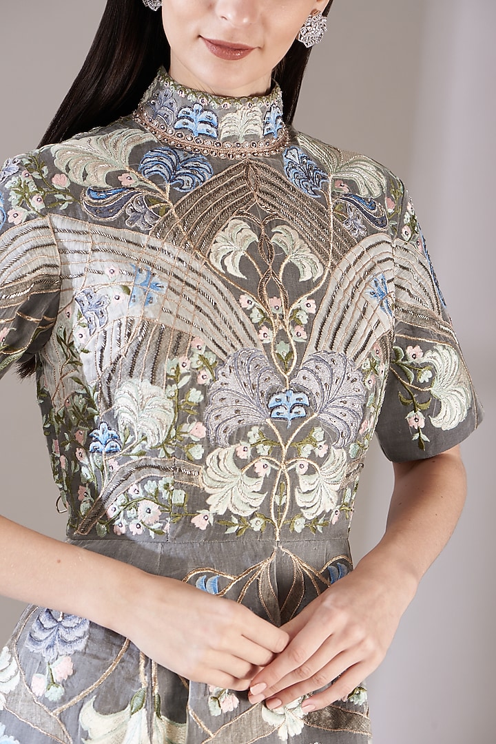 Grey Cotton Silk A-Line Wedding Gown by Samant Chauhan at Pernia's Pop Up Shop